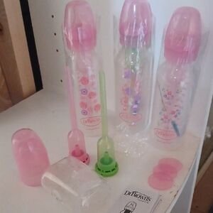 Dr. Brown Anti Colic Pink Floral Baby Bottles (8oz) with Accessories